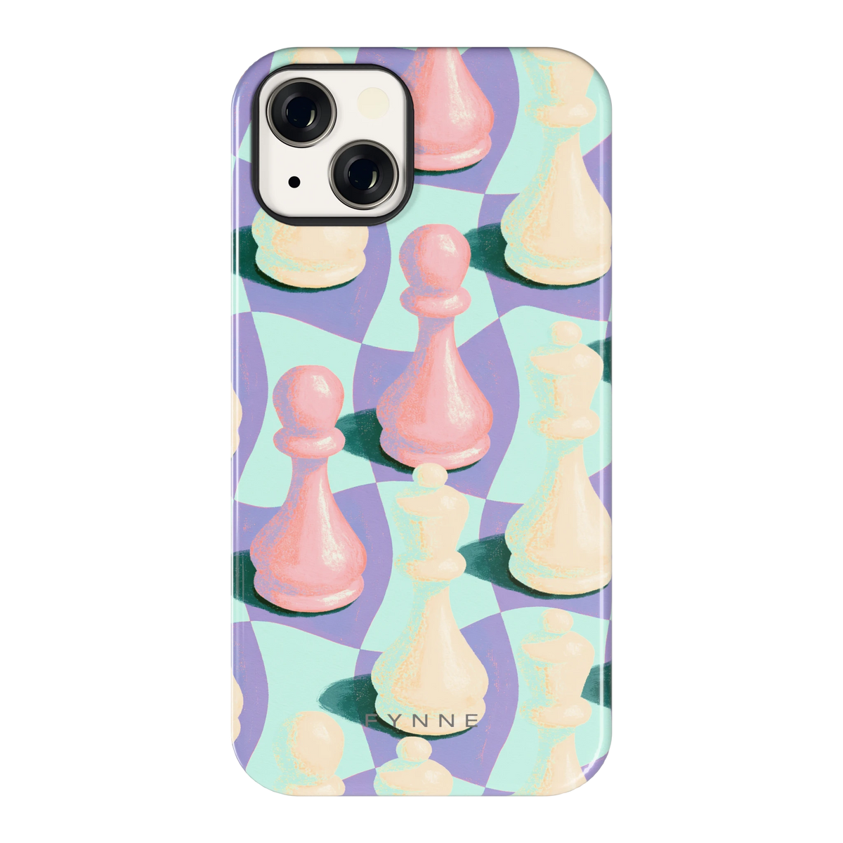 Pastel Schaakstukken hoesje voor iPhone 13, achterkant