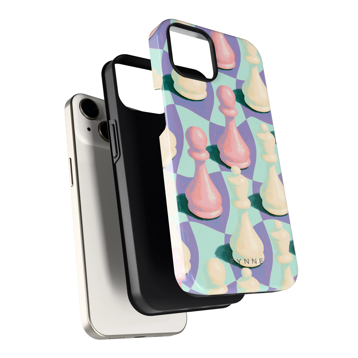 Pastel Schaakstukken hoesje voor iPhone 13, los van de telefoon