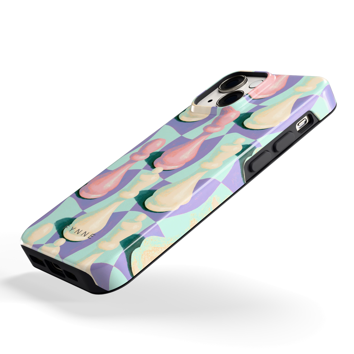 Pastel Schaakstukken hoesje voor iPhone 13 mini, schuin