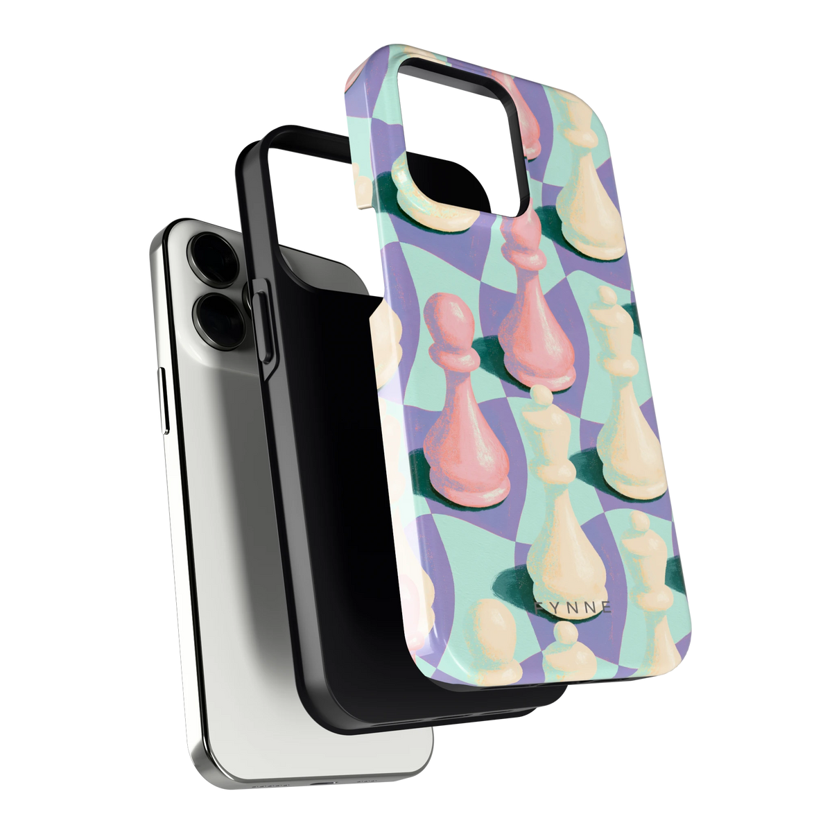 Pastel Schaakstukken hoesje voor iPhone 13 Pro, los van de telefoon