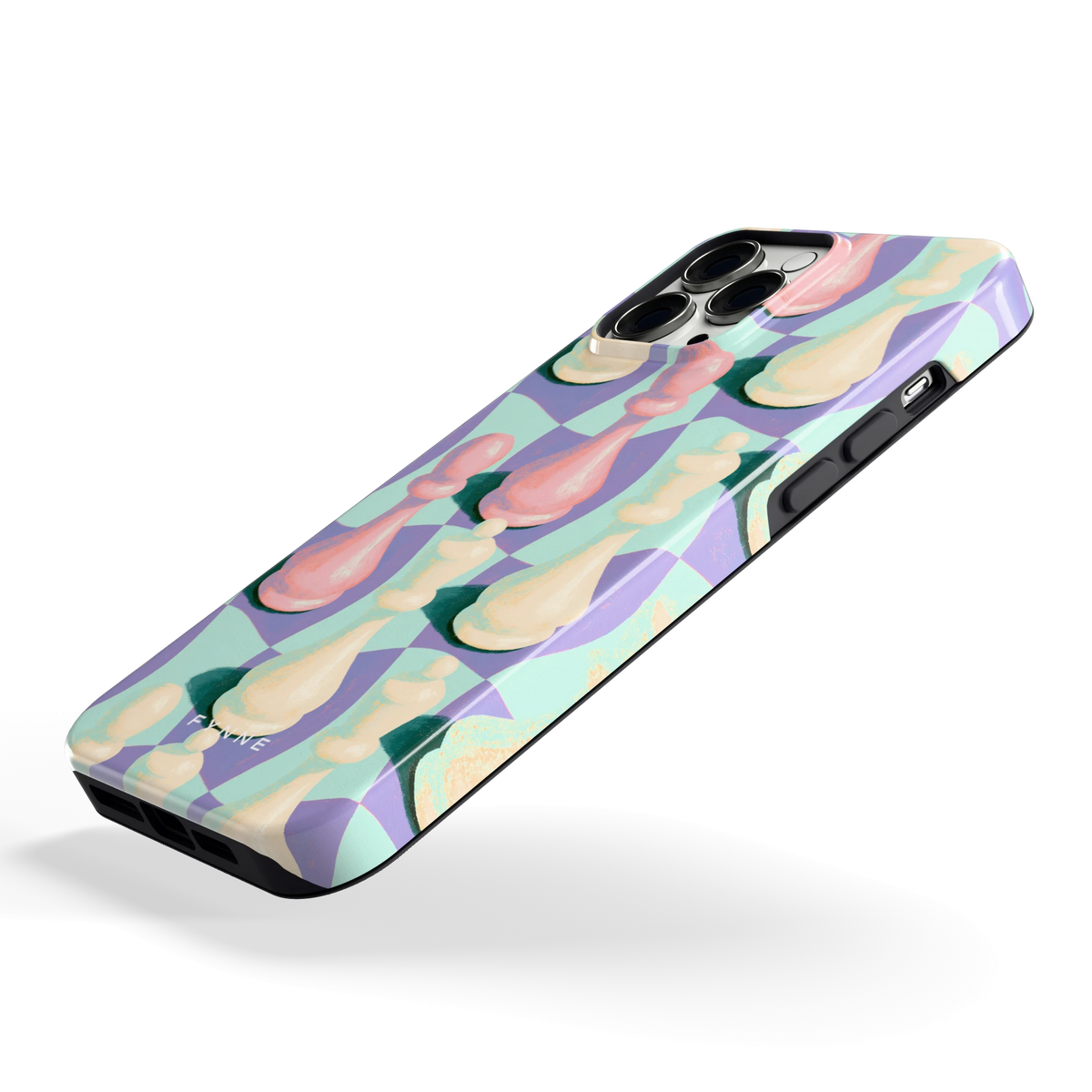 Pastel Schaakstukken hoesje voor iPhone 13 Pro Max, schuin