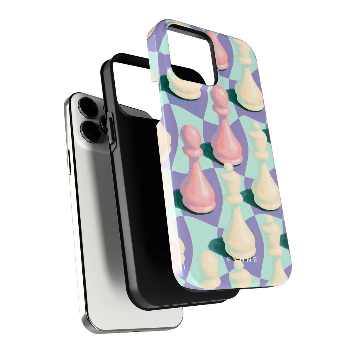 Pastel Schaakstukken hoesje voor iPhone 13 Pro Max, los van de telefoon