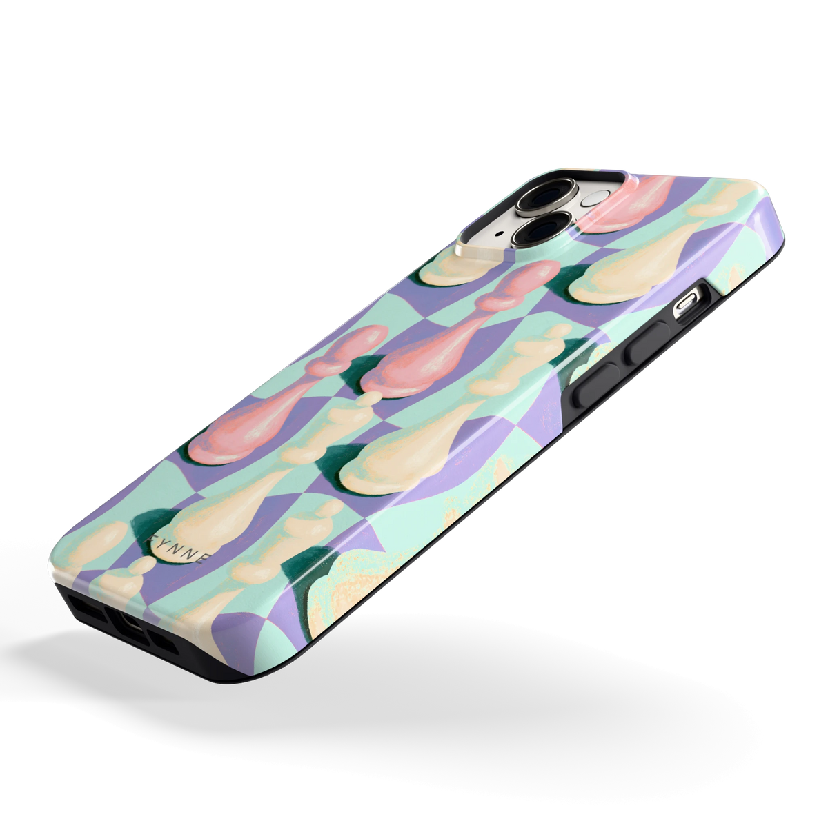 Pastel Schaakstukken hoesje voor iPhone 14, schuin