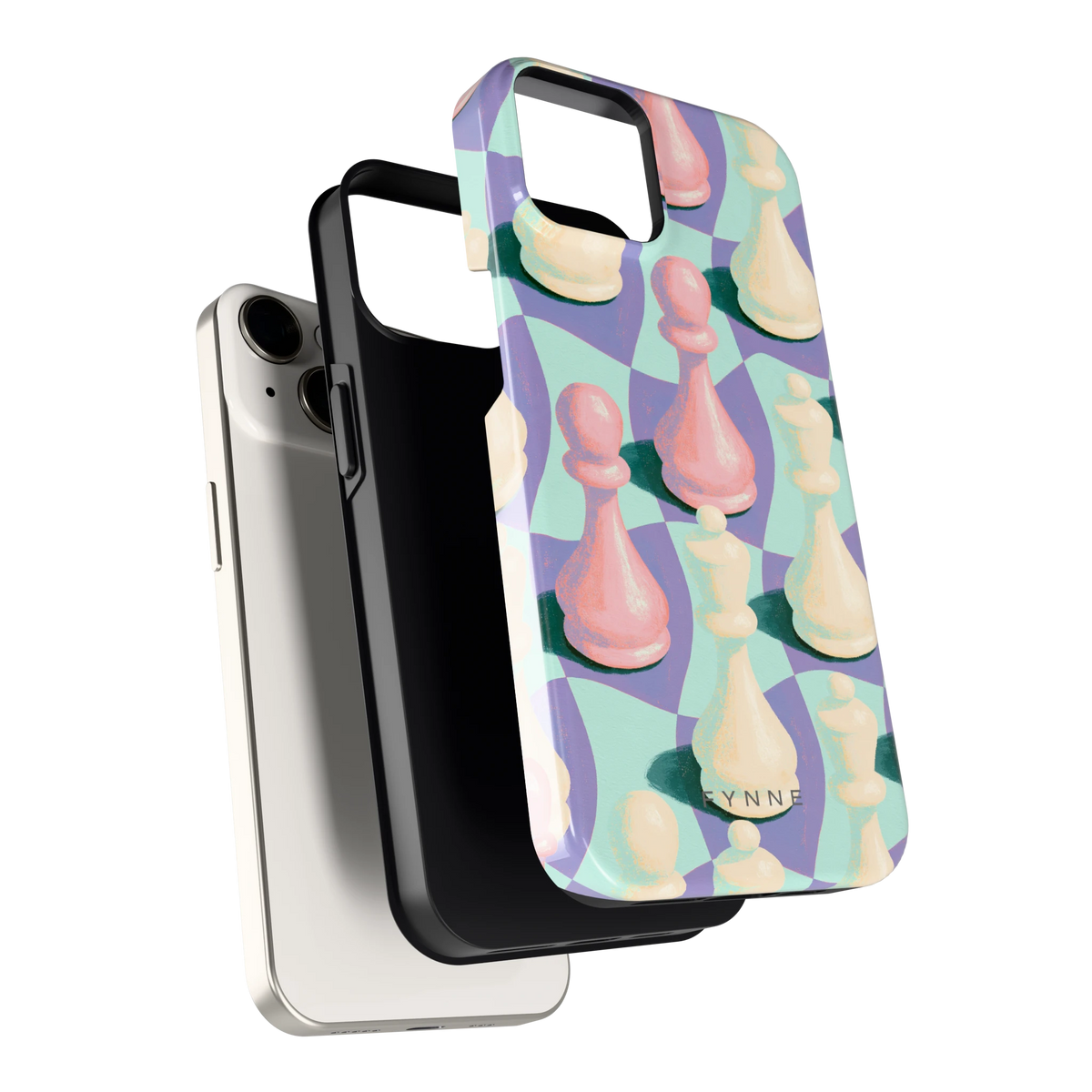 Pastel Schaakstukken hoesje voor iPhone 14, los van de telefoon