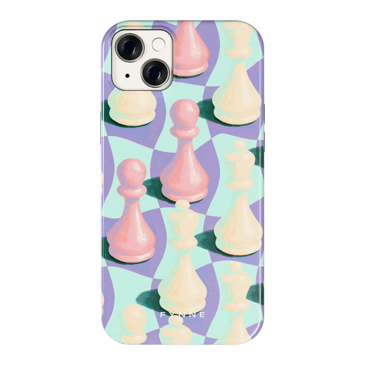 Pastel Schaakstukken hoesje voor iPhone 14 Plus, achterkant