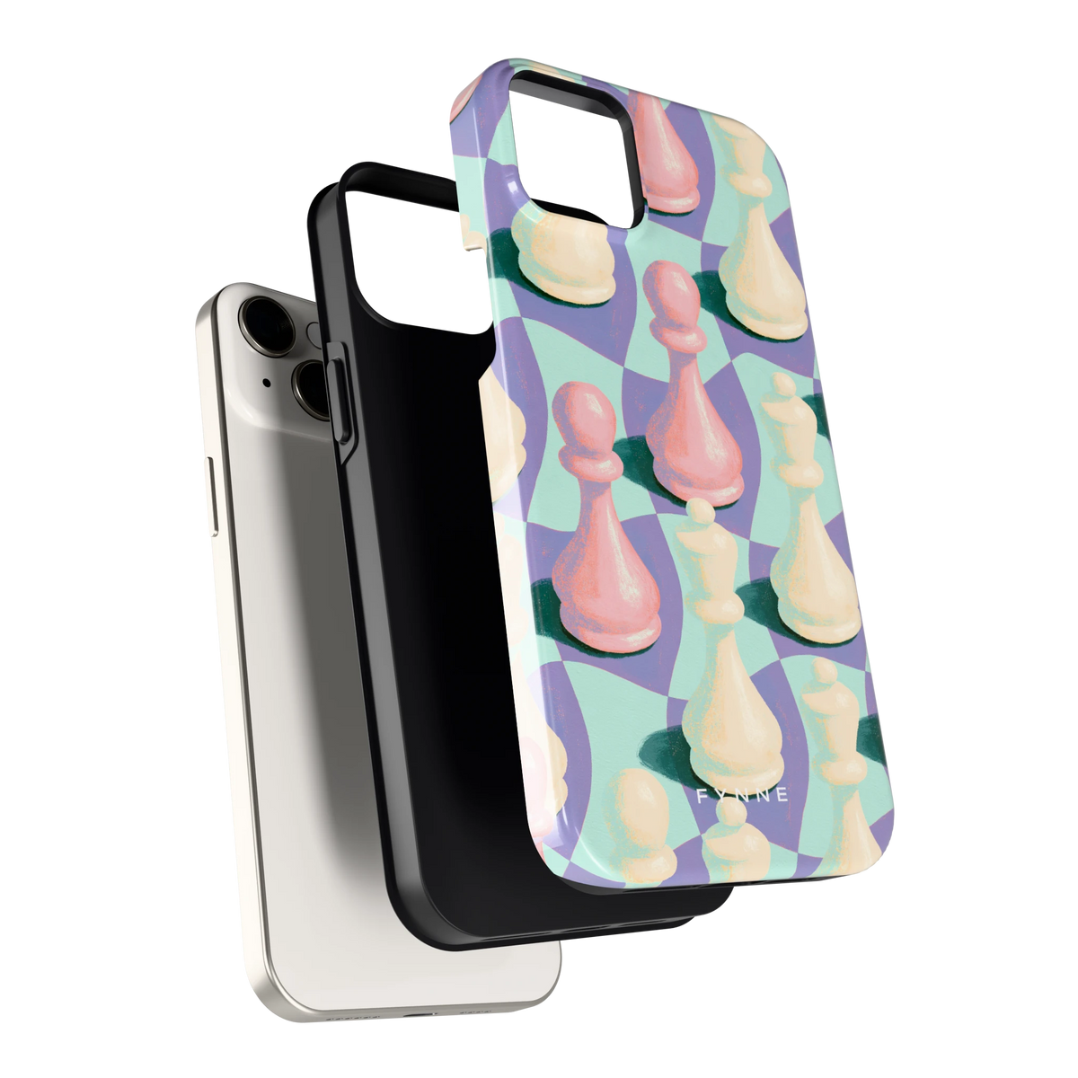 Pastel Schaakstukken hoesje voor iPhone 14 Plus, los van de telefoon