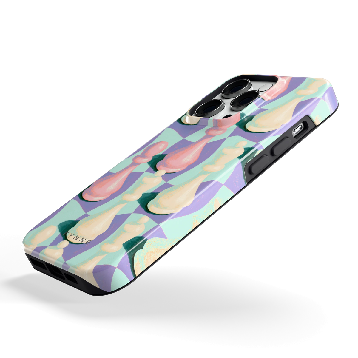 Pastel Schaakstukken hoesje voor iPhone 14 Pro, schuin