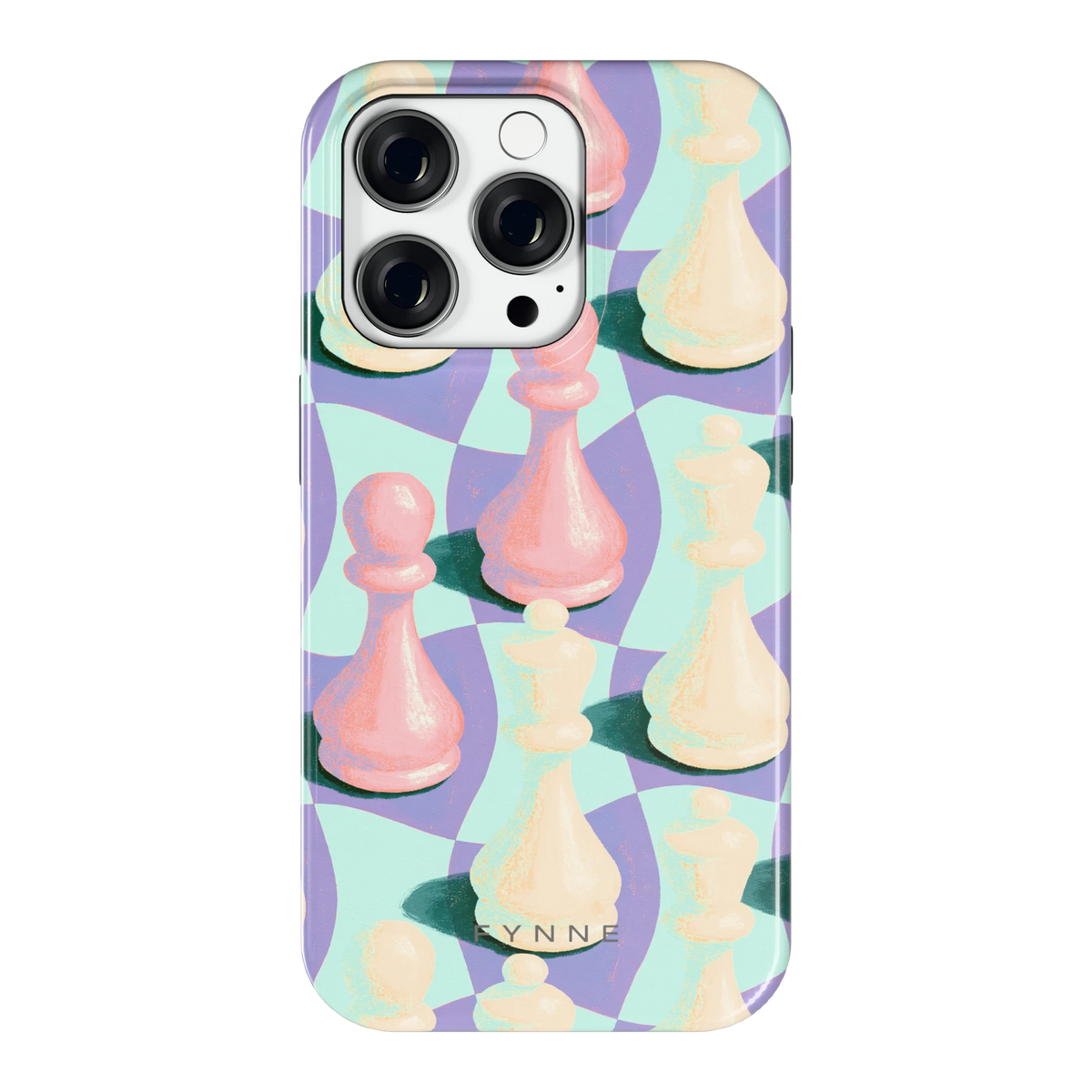 Pastel Schaakstukken hoesje voor iPhone 14 Pro, achterkant