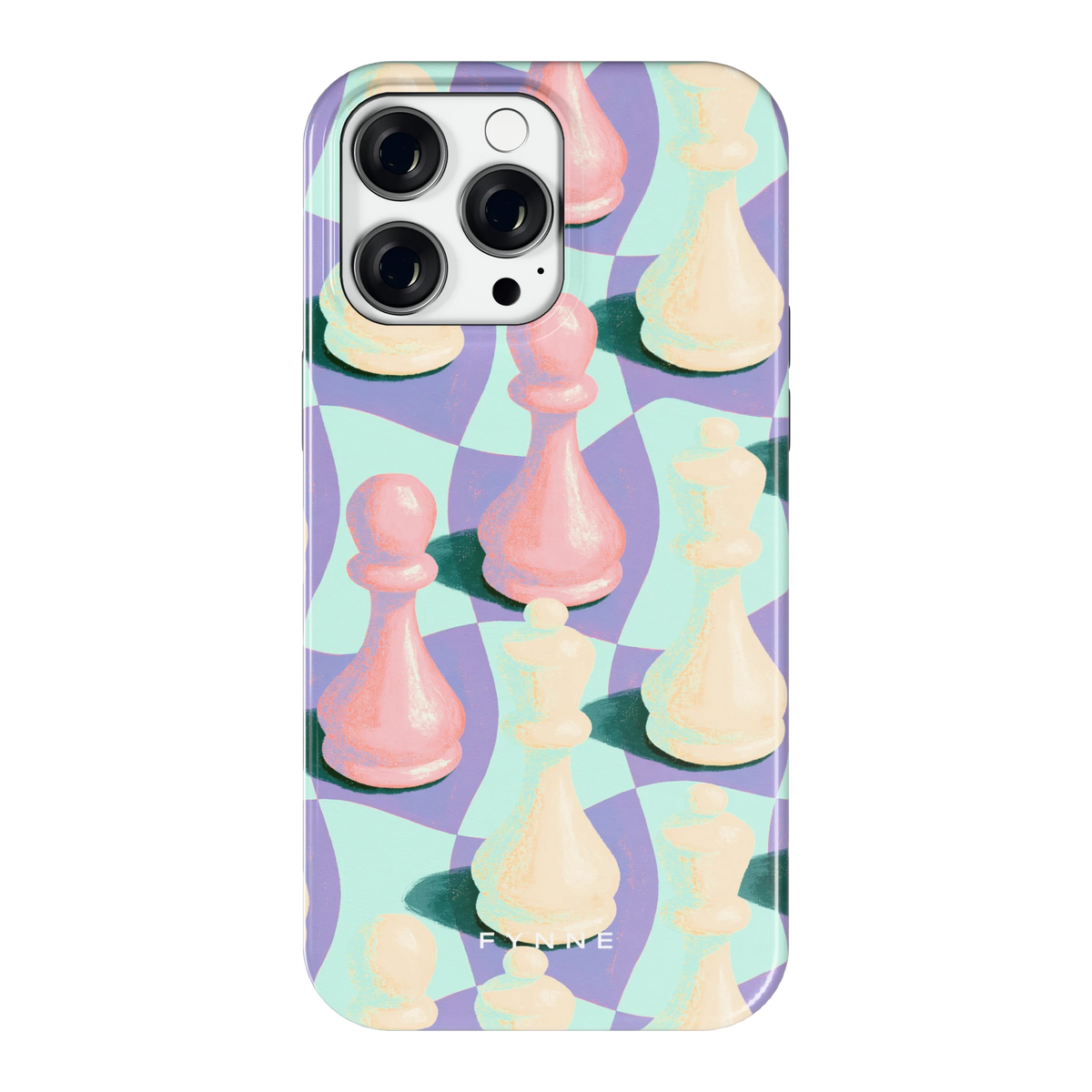 Pastel Schaakstukken hoesje voor iPhone 14 Pro Max, achterkant