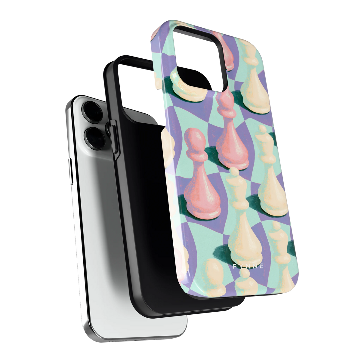 Pastel Schaakstukken hoesje voor iPhone 14 Pro Max, los van de telefoon