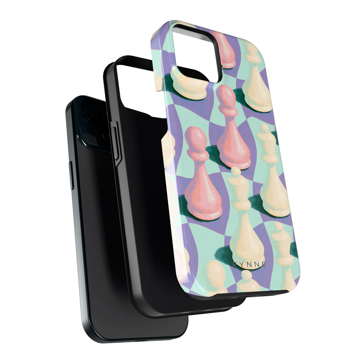 Pastel Schaakstukken hoesje voor iPhone 15, los van de telefoon