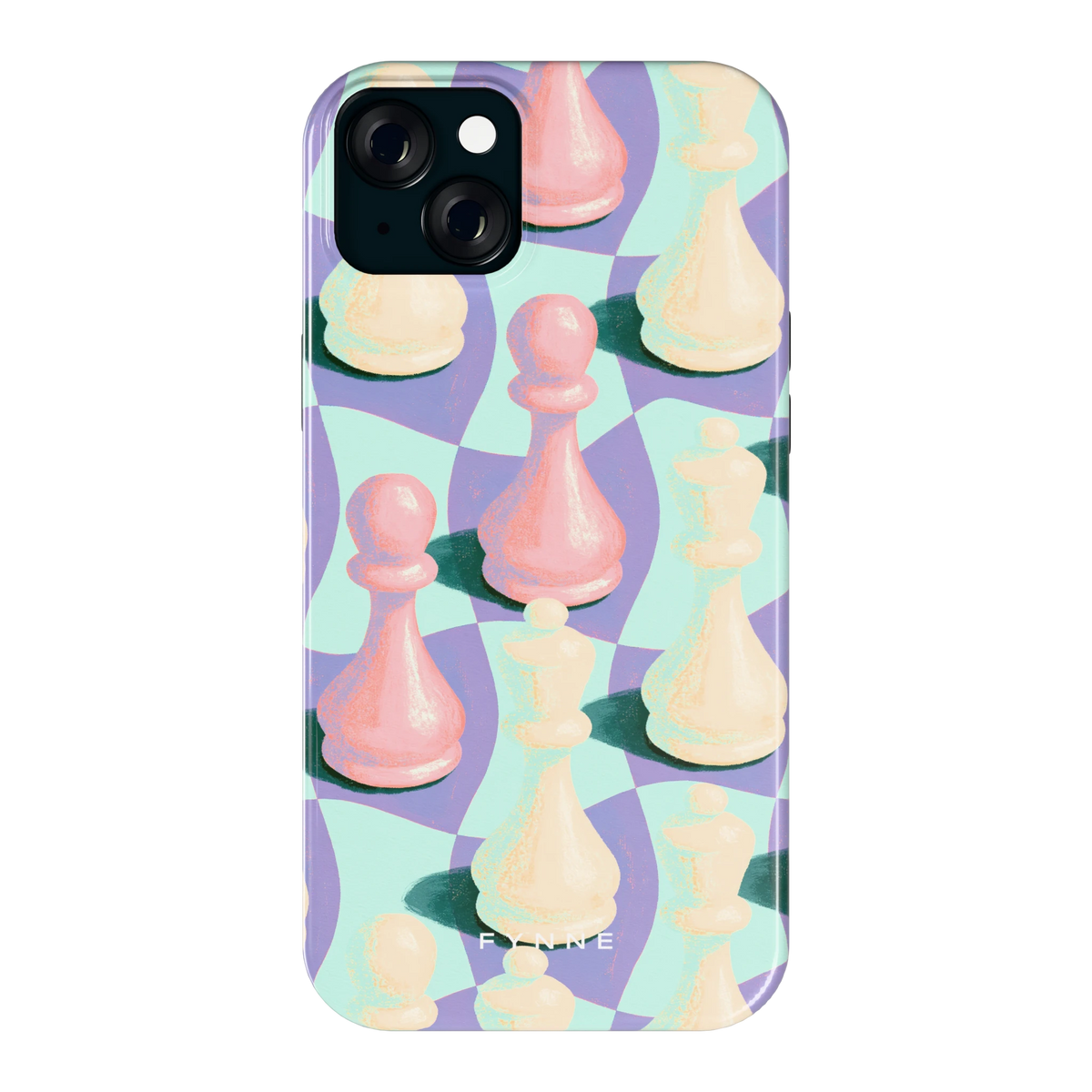 Pastel Schaakstukken hoesje voor iPhone 15 Plus, achterkant