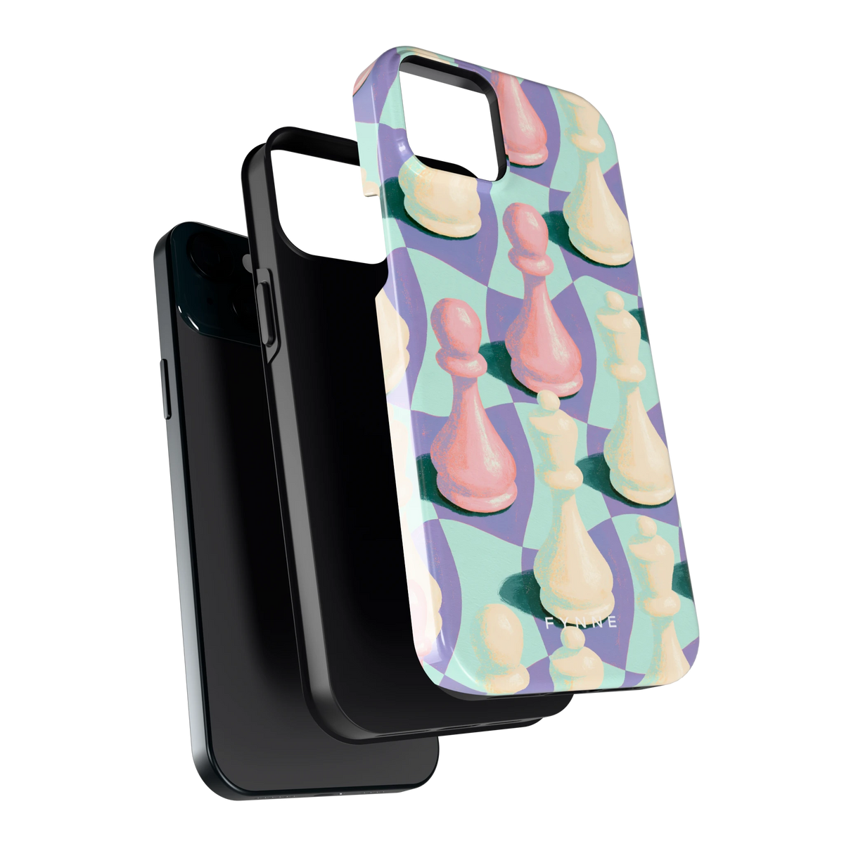 Pastel Schaakstukken hoesje voor iPhone 15 Plus, los van de telefoon