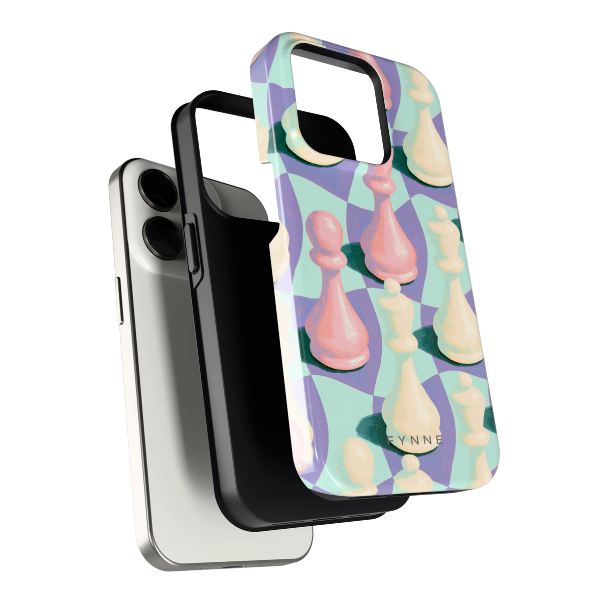 Pastel Schaakstukken hoesje voor iPhone 15 Pro, los van de telefoon