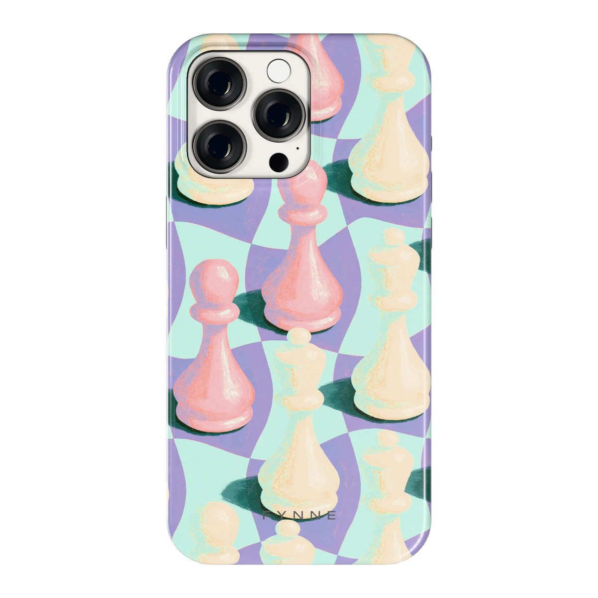 Pastel Schaakstukken hoesje voor iPhone 15 Pro Max, achterkant