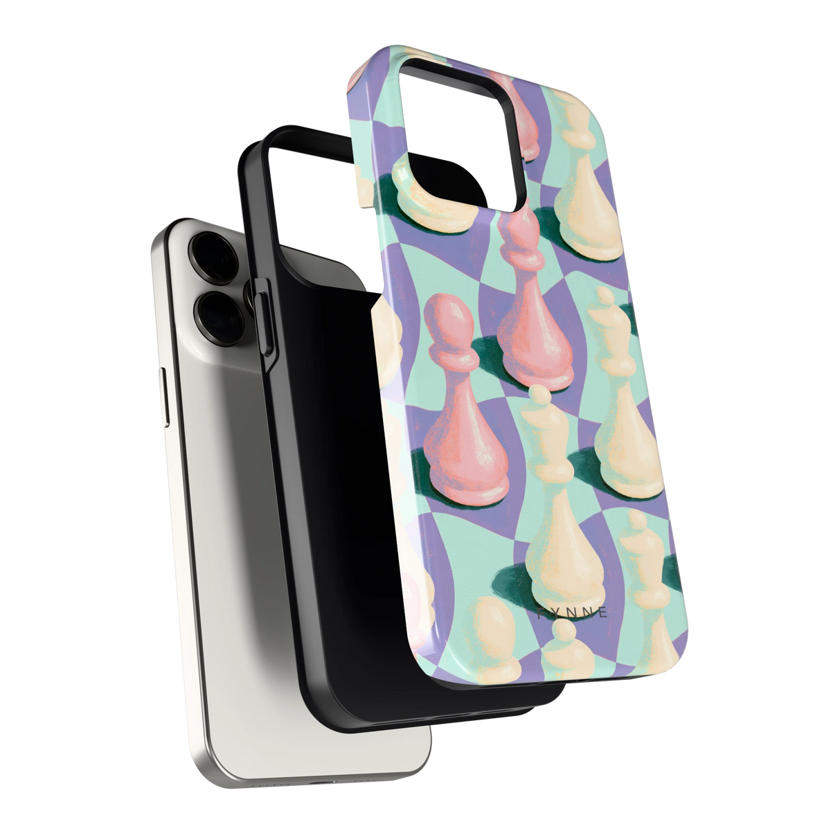 Pastel Schaakstukken hoesje voor iPhone 15 Pro Max, los van de telefoon