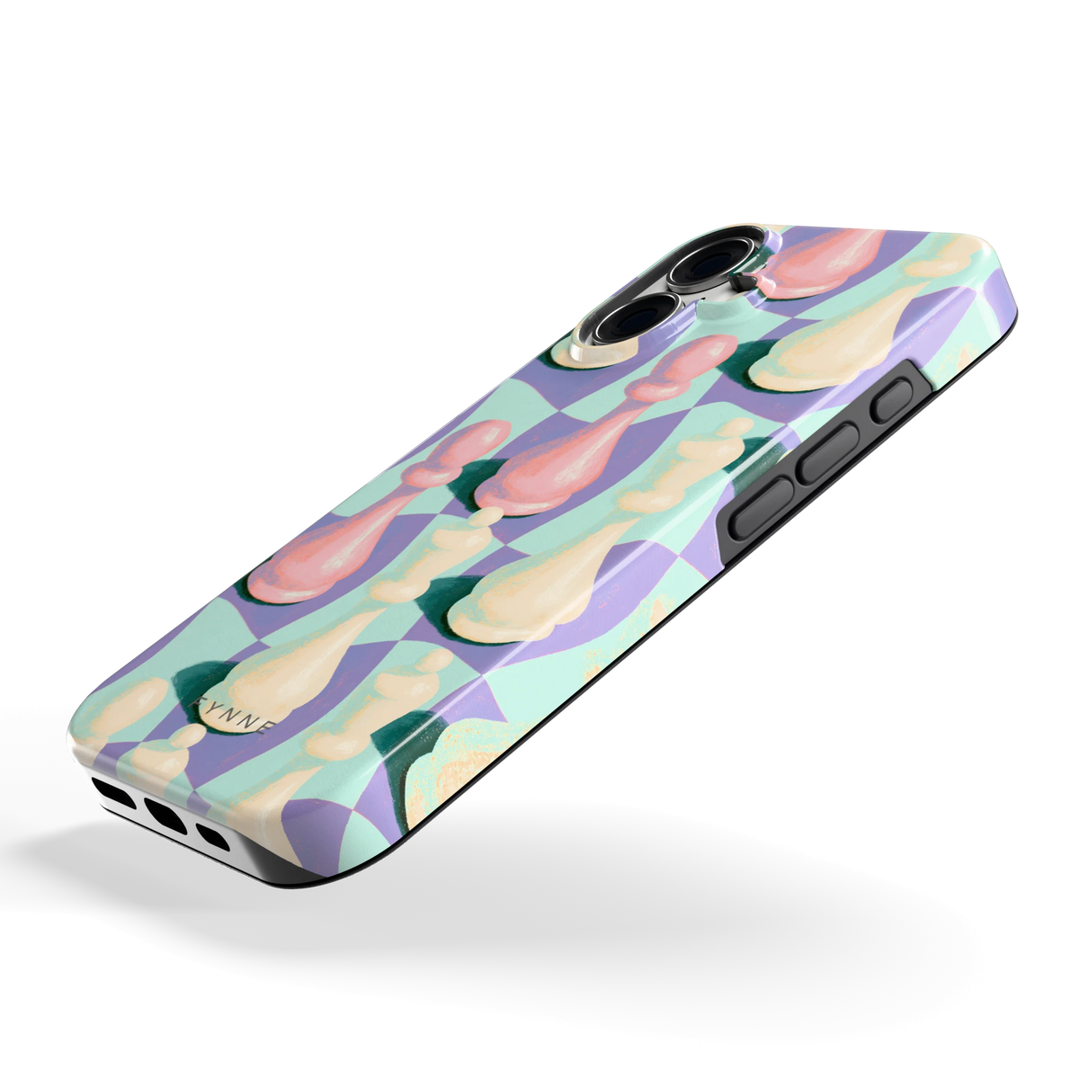 Pastel Schaakstukken hoesje voor iPhone 16, schuin