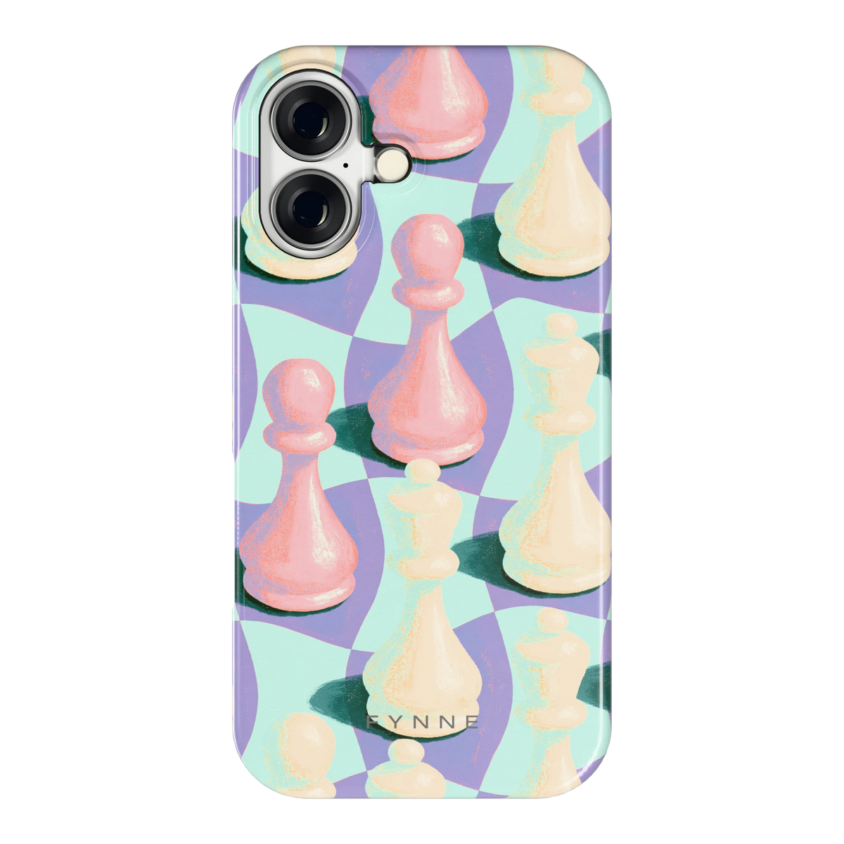 Pastel Schaakstukken hoesje voor iPhone 16, achterkant