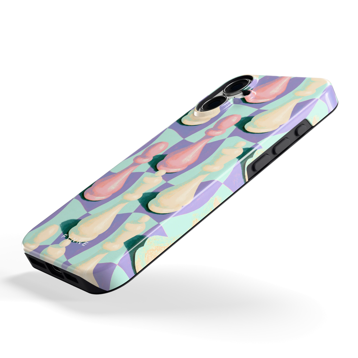 Pastel Schaakstukken hoesje voor iPhone 16 Plus, schuin