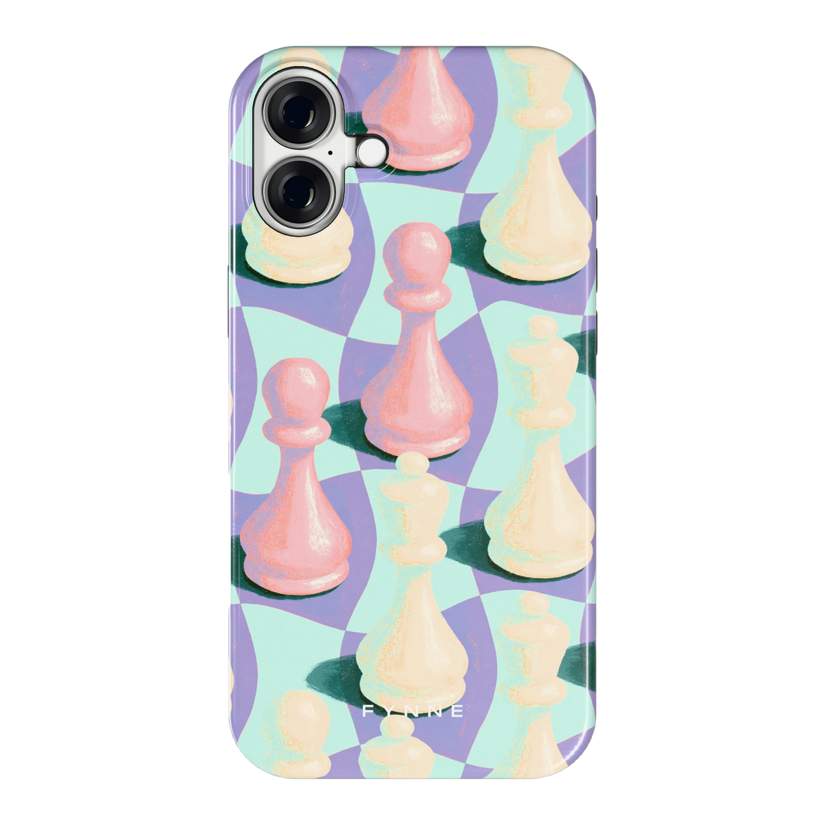 Pastel Schaakstukken hoesje voor iPhone 16 Plus, achterkant