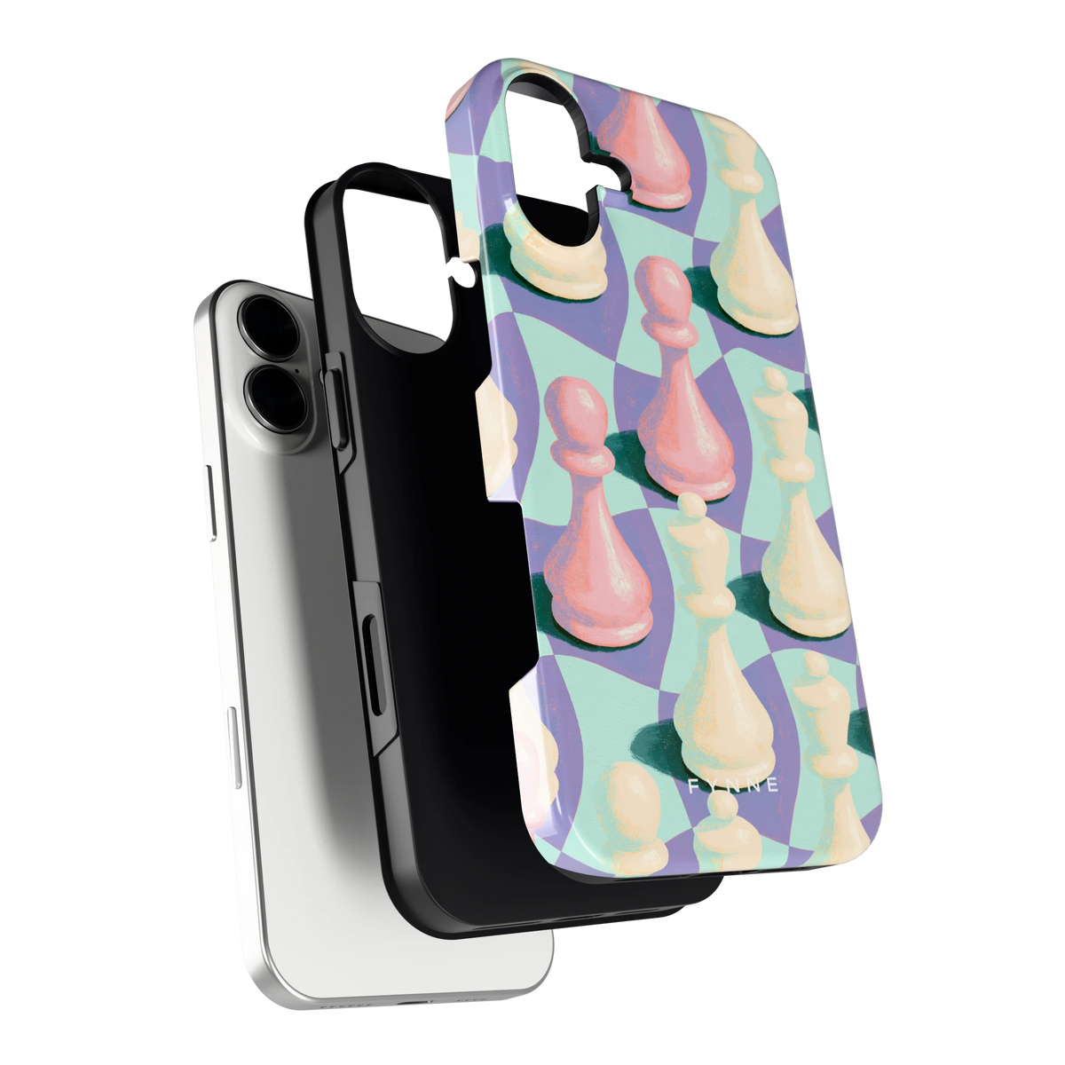 Pastel Schaakstukken hoesje voor iPhone 16 Plus, los van de telefoon