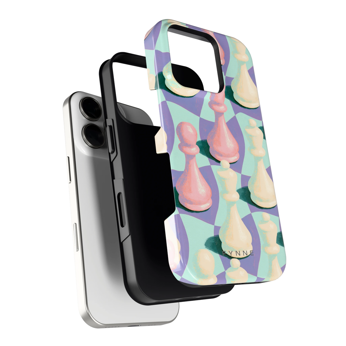 Pastel Schaakstukken hoesje voor iPhone 16 Pro, los van de telefoon