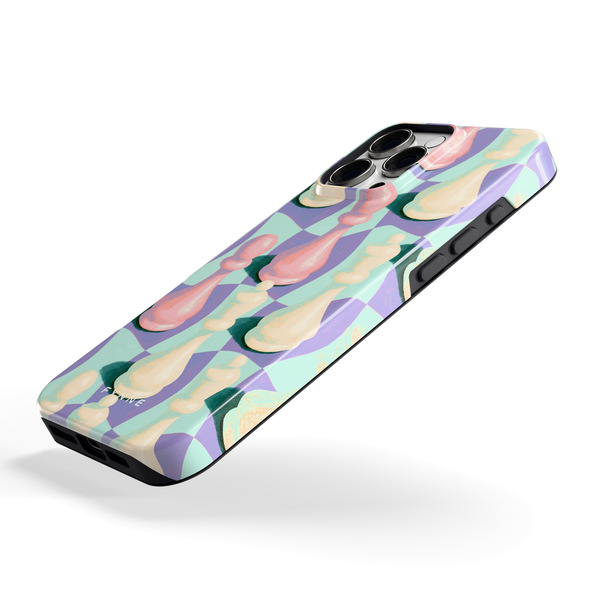 Pastel Schaakstukken hoesje voor iPhone 16 Pro Max, schuin