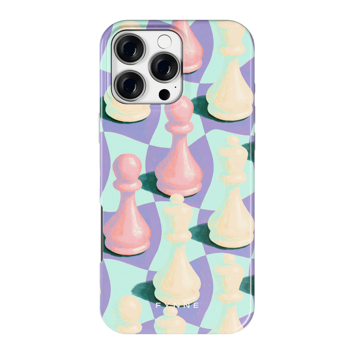 Pastel Schaakstukken hoesje voor iPhone 16 Pro Max, achterkant