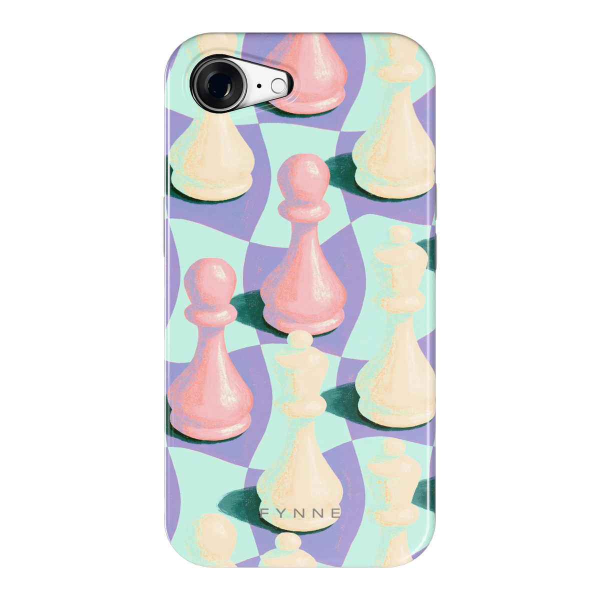 Pastel Schaakstukken hoesje voor iPhone 16e, achterkant
