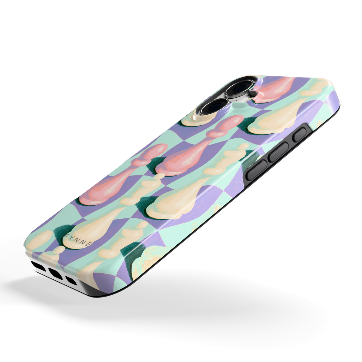 Pastel Schaakstukken hoesje voor iPhone 17, schuin