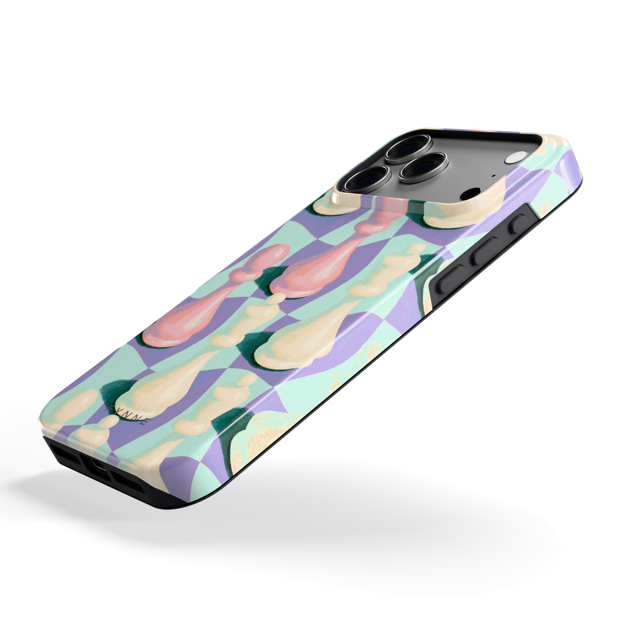 Pastel Schaakstukken hoesje voor iPhone 17 Pro Max, schuin