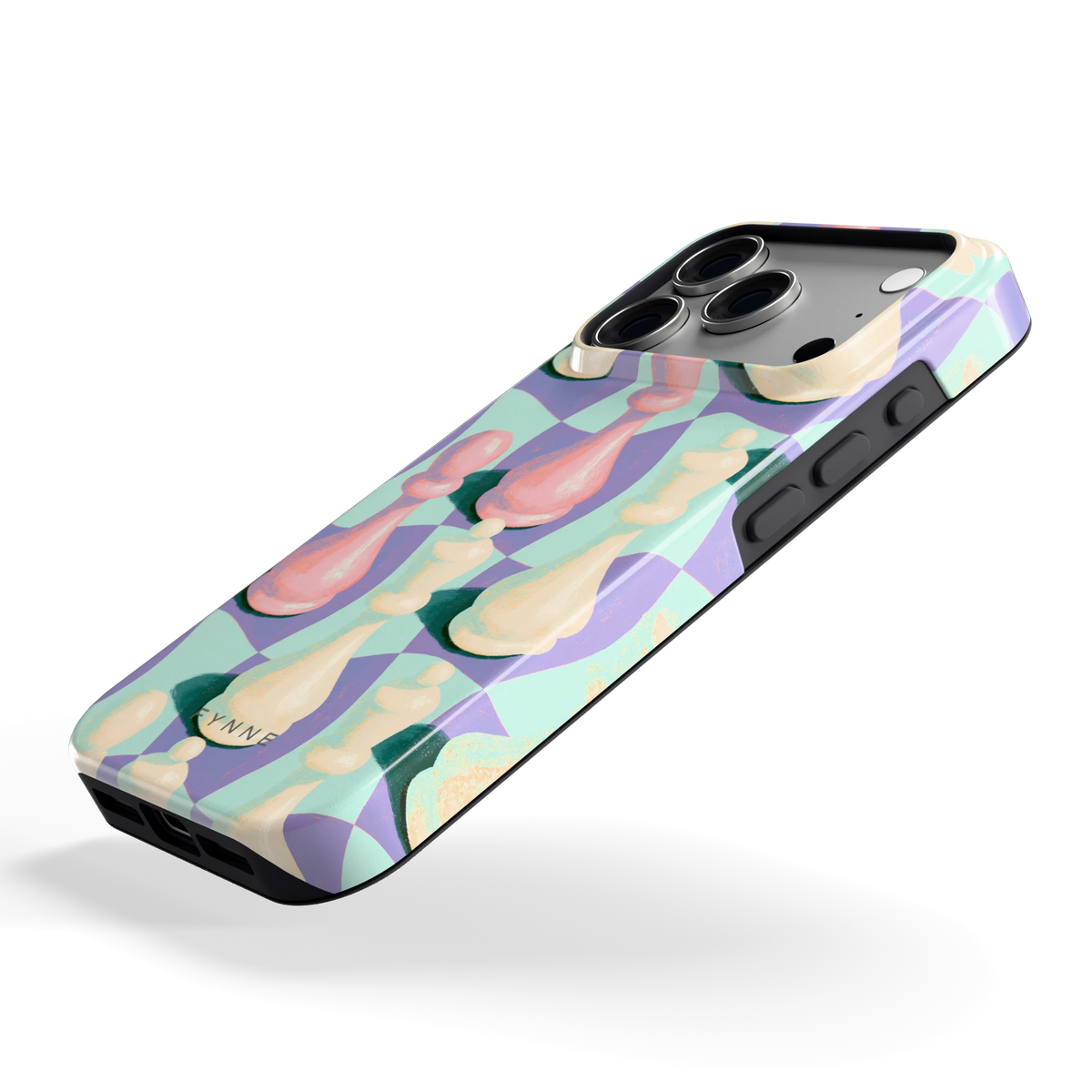 Pastel Schaakstukken hoesje voor iPhone 18 Pro, schuin