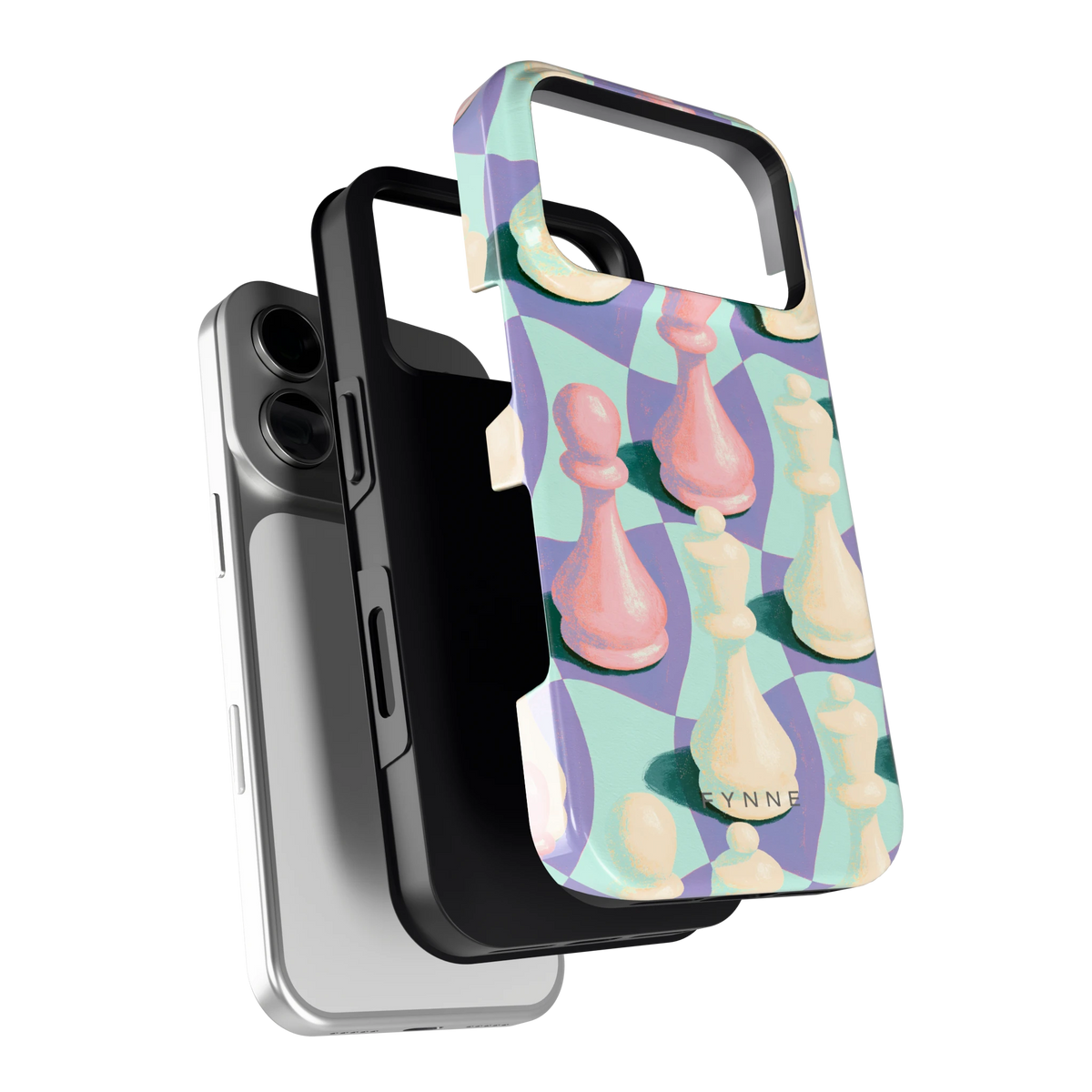 Pastel Schaakstukken hoesje voor iPhone 18 Pro, los van de telefoon