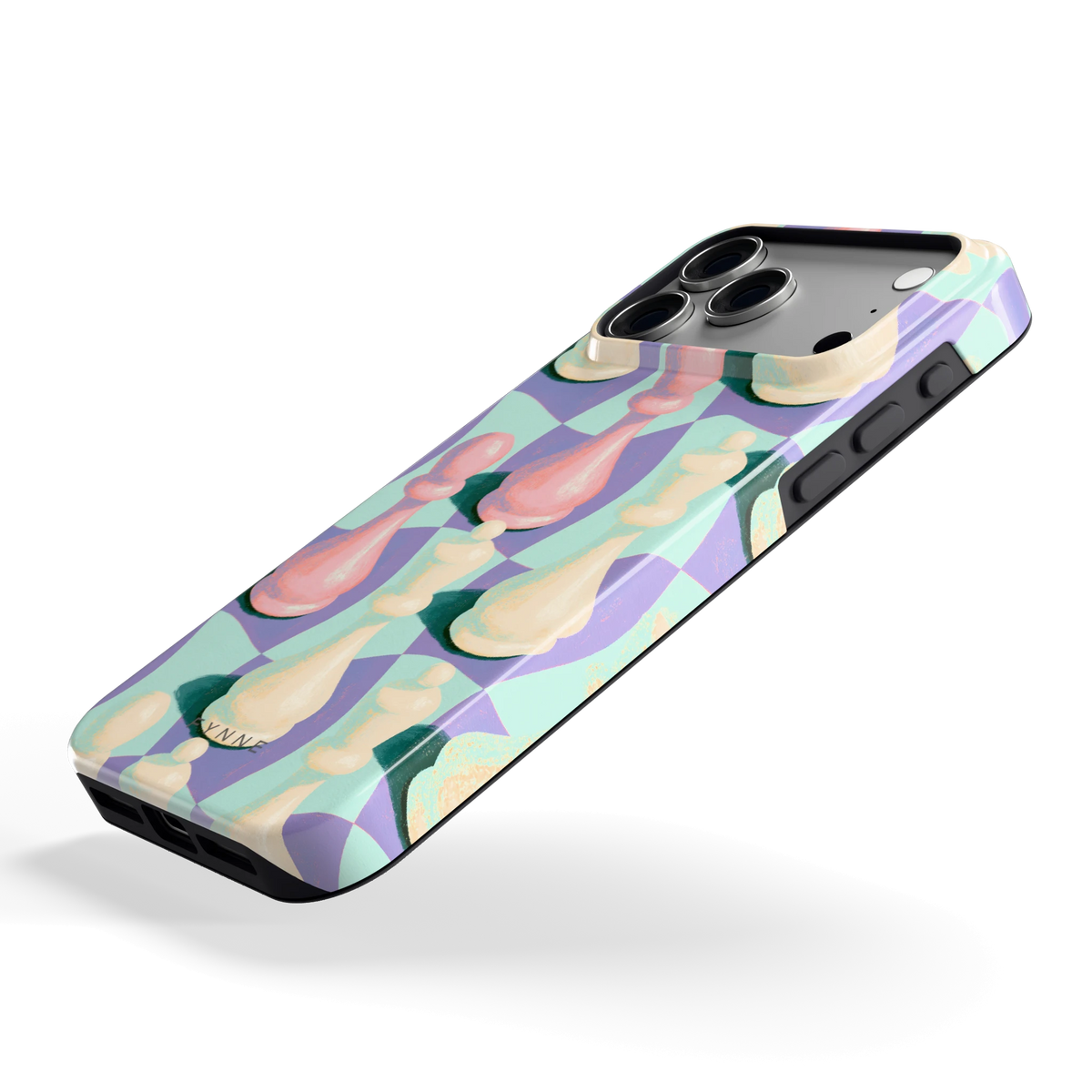 Pastel Schaakstukken hoesje voor iPhone 18 Pro Max, schuin