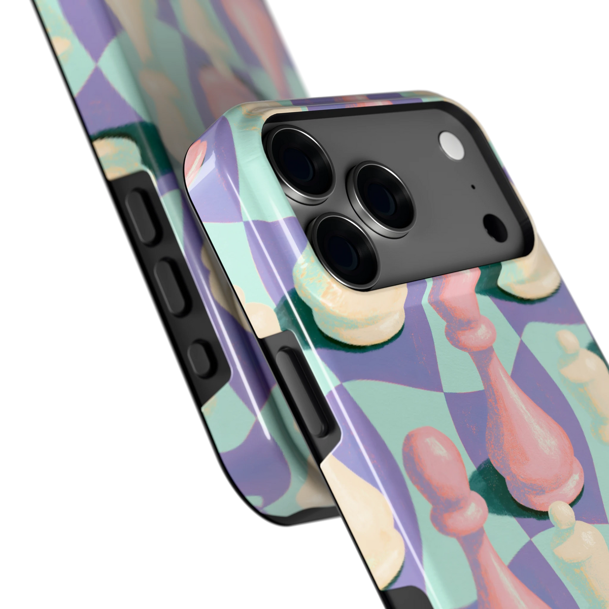 Pastel Schaakstukken hoesje voor iPhone 18 Pro Max, close-up