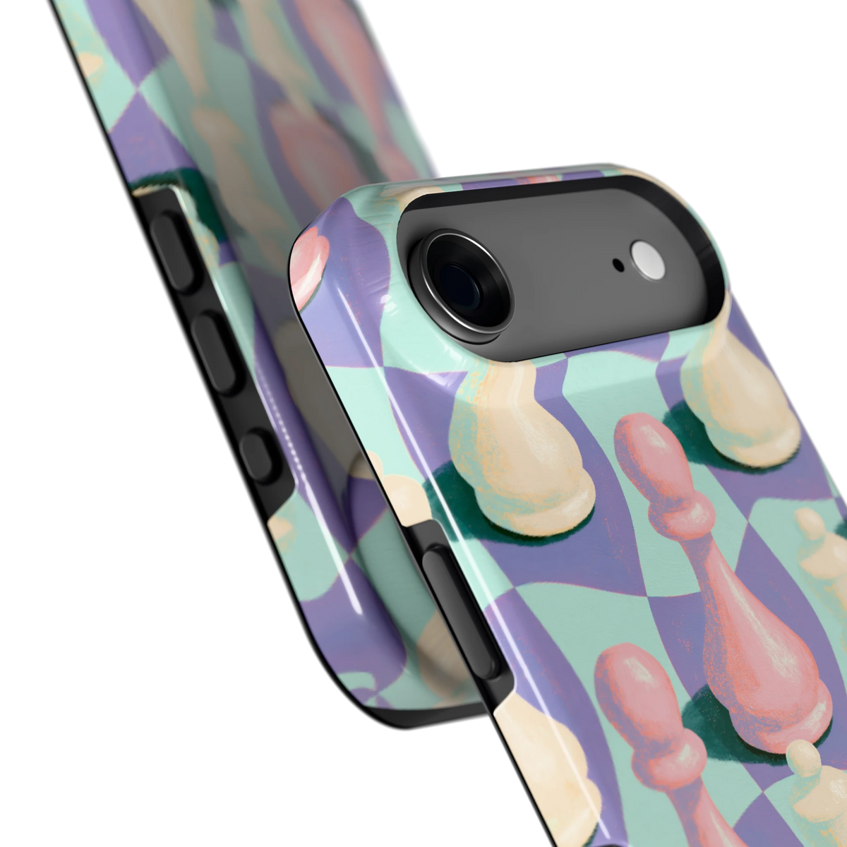 Pastel Schaakstukken hoesje voor iPhone Air, close-up