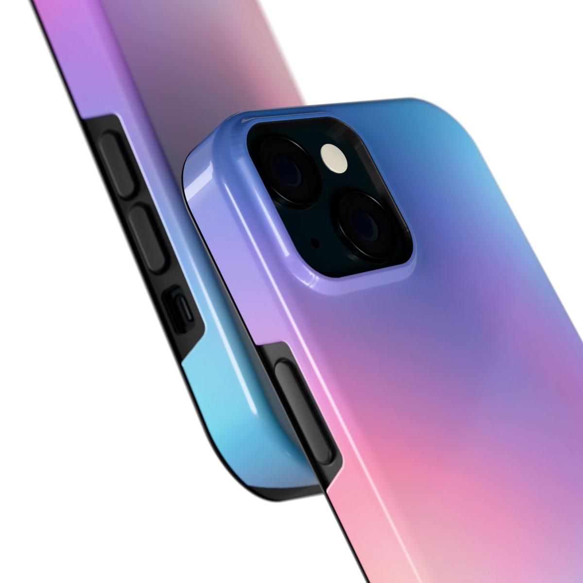 Pastelnevel hoesje voor iPhone 15, close-up