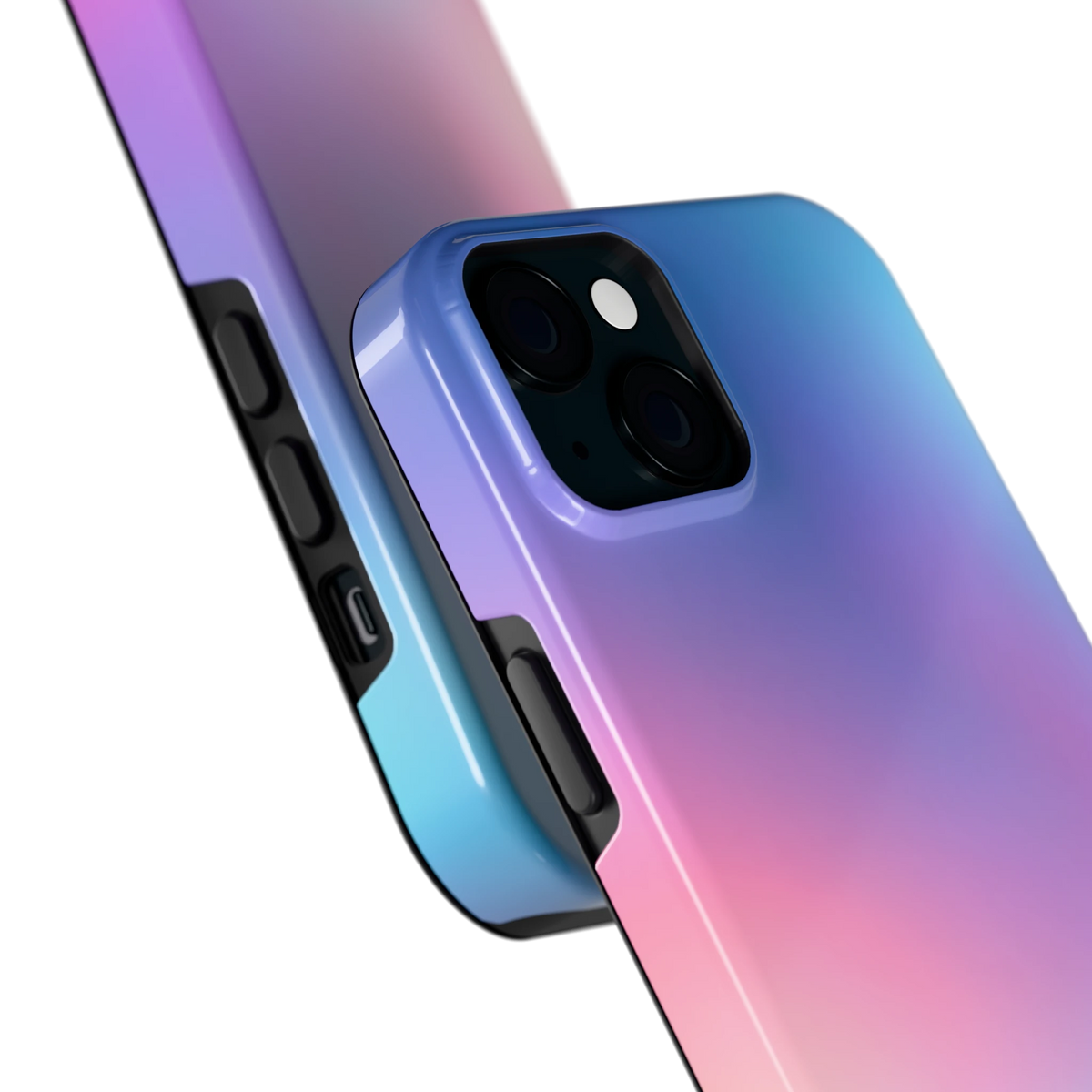 Pastelnevel hoesje voor iPhone 15 Plus, close-up