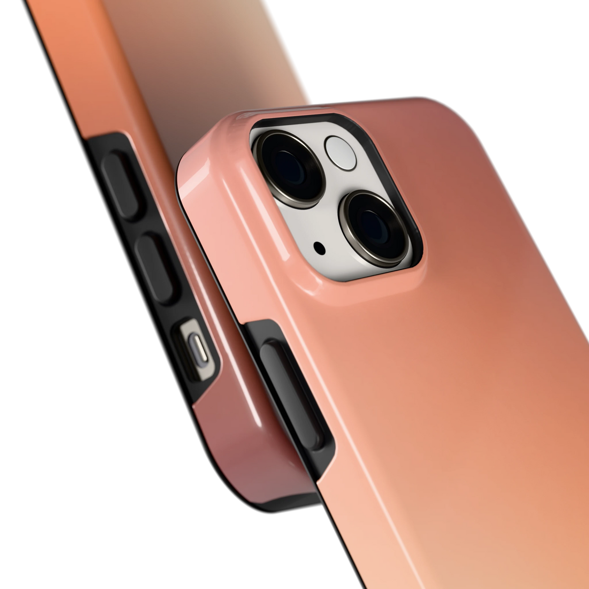 Perzikmist hoesje voor iPhone 13 mini, close-up
