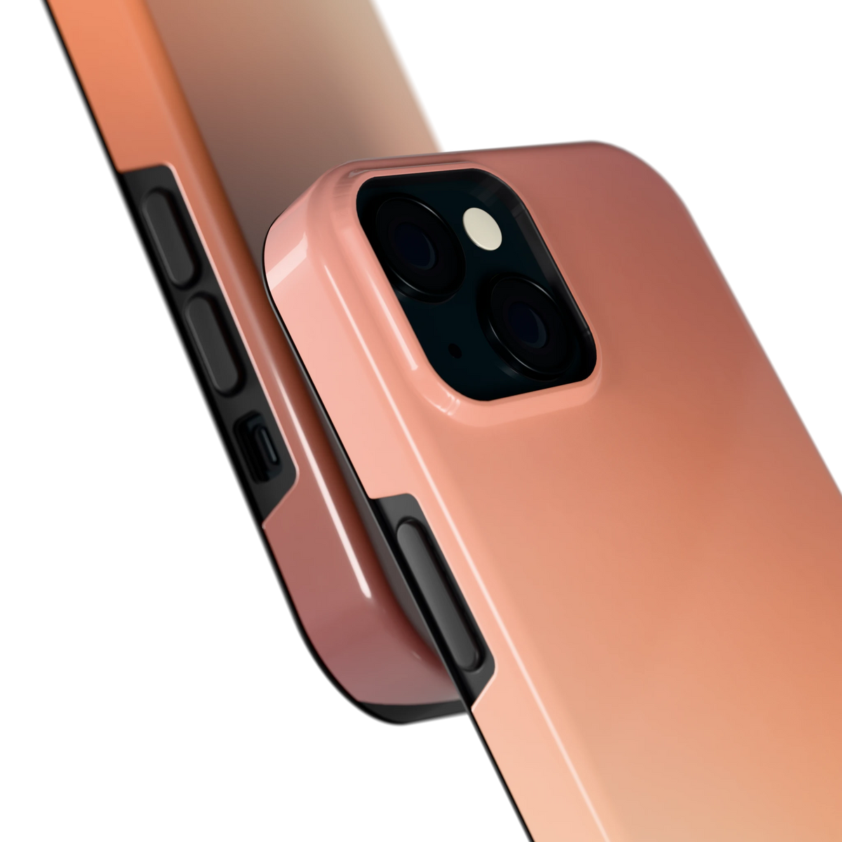 Perzikmist hoesje voor iPhone 15, close-up