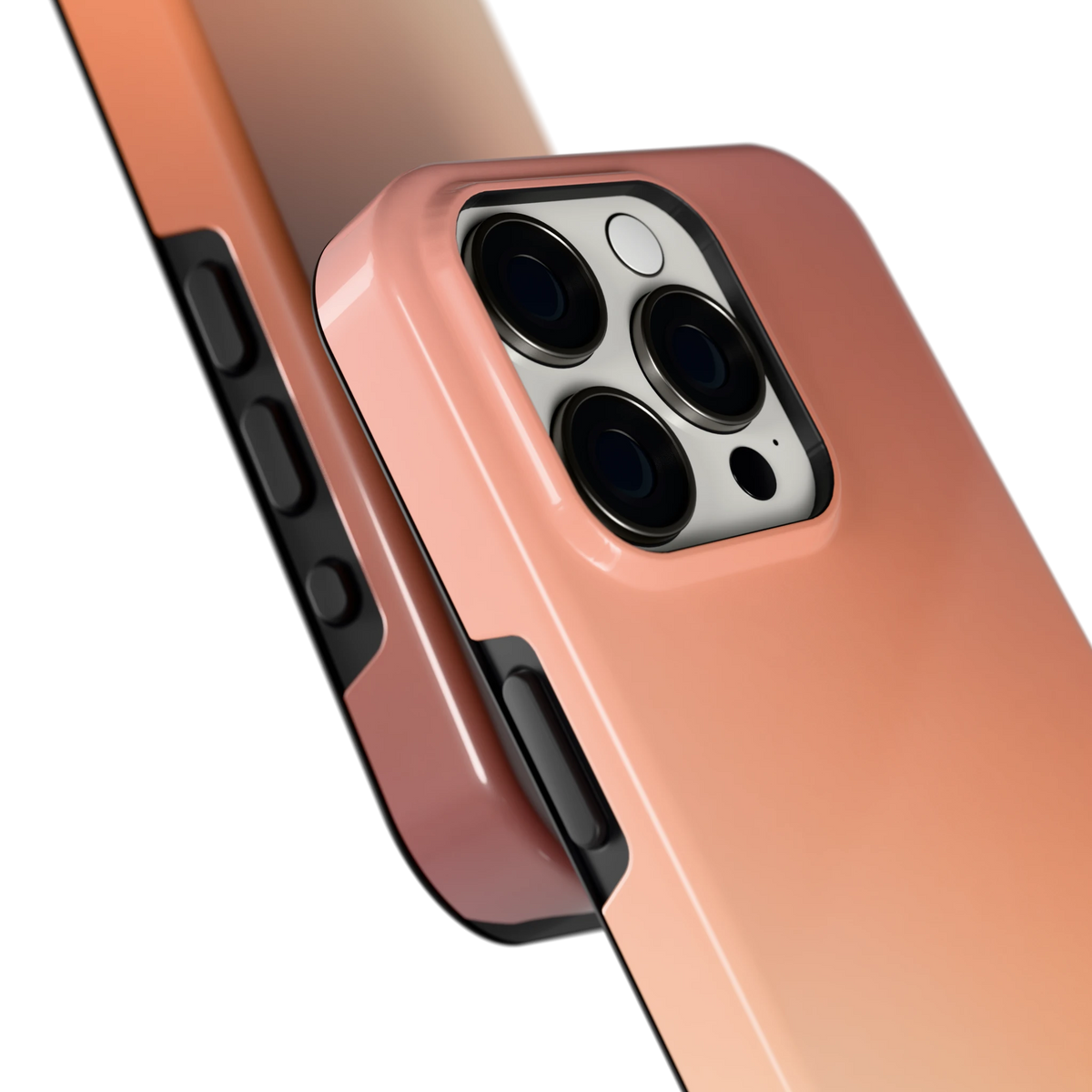 Perzikmist hoesje voor iPhone 15 Pro, close-up