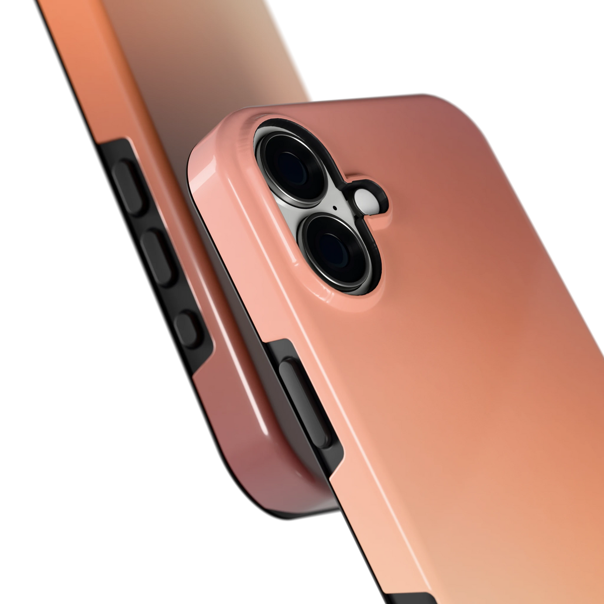 Perzikmist hoesje voor iPhone 16 Plus, close-up