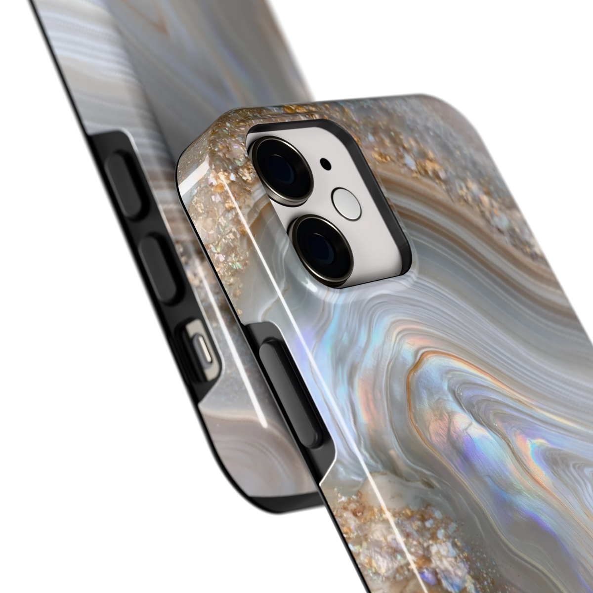 Parelmoer Agaat hoesje voor iPhone 12 mini, close-up