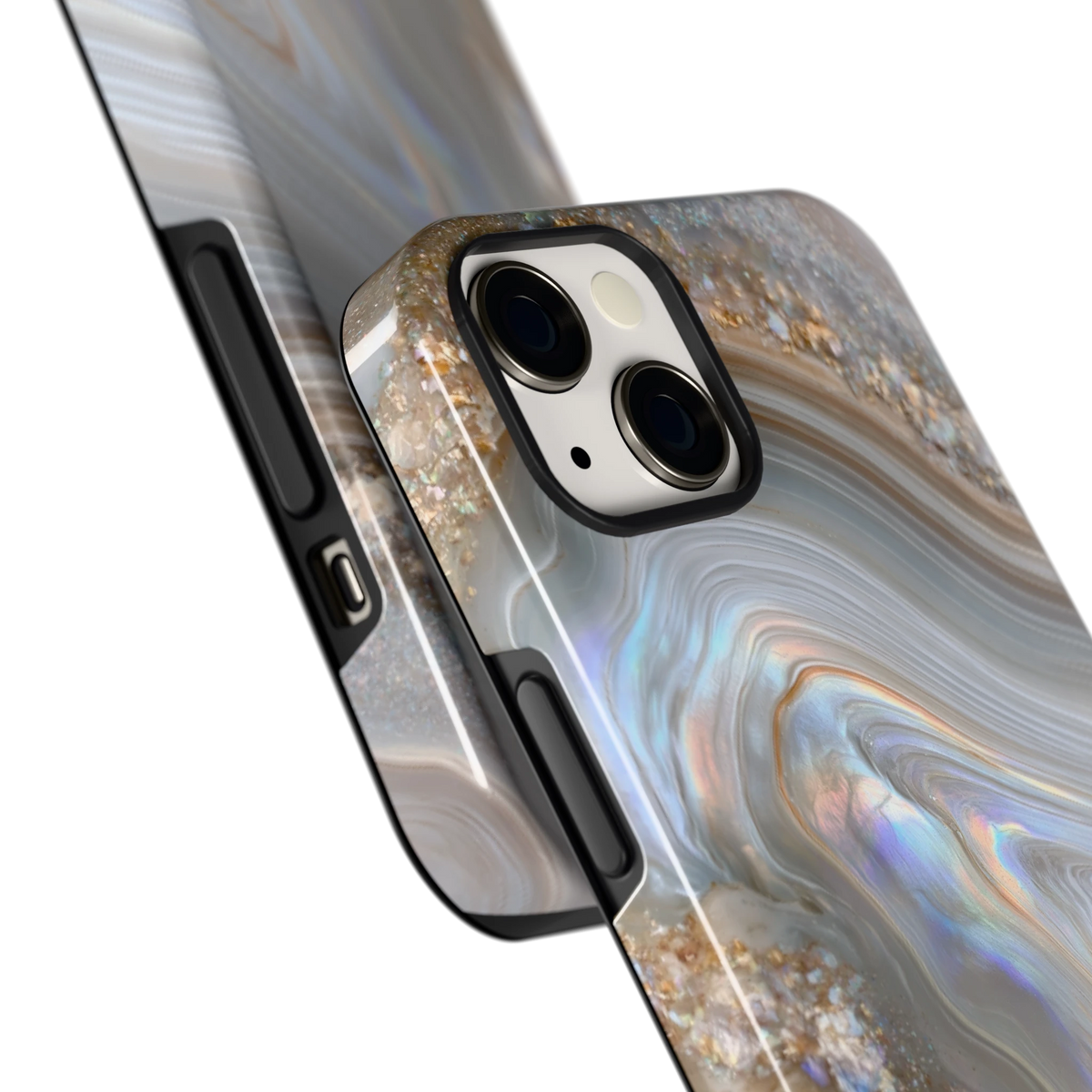 Parelmoer Agaat hoesje voor iPhone 13, close-up