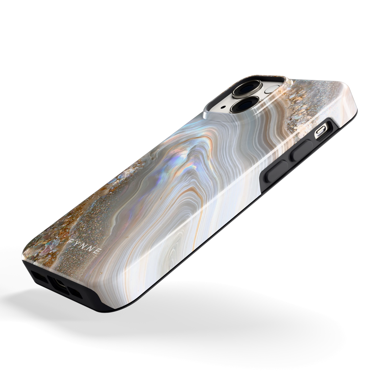 Parelmoer Agaat hoesje voor iPhone 13 mini, schuin