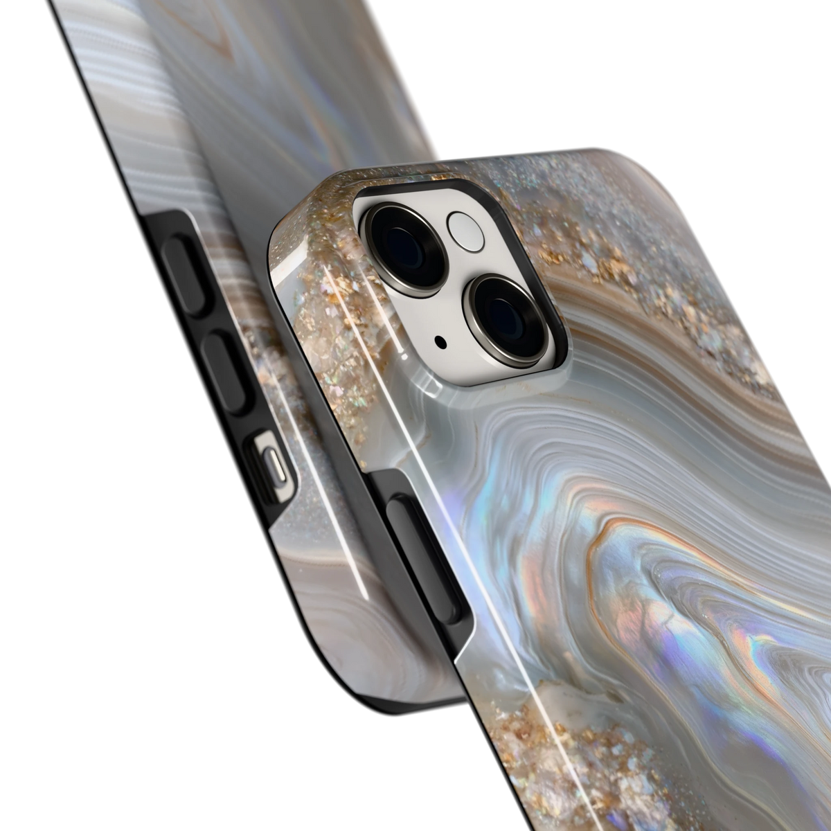 Parelmoer Agaat hoesje voor iPhone 14 Plus, close-up