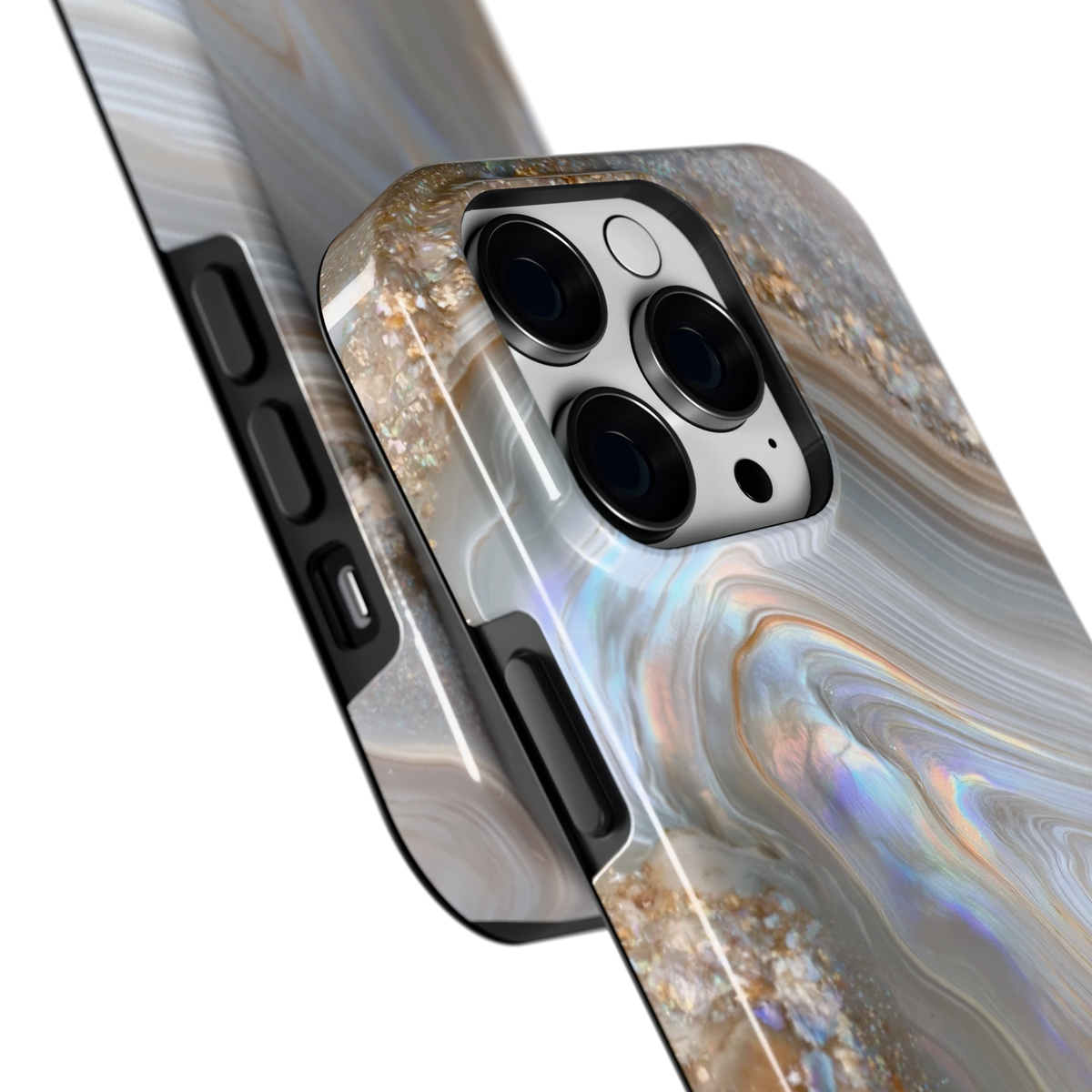 Parelmoer Agaat hoesje voor iPhone 14 Pro, close-up