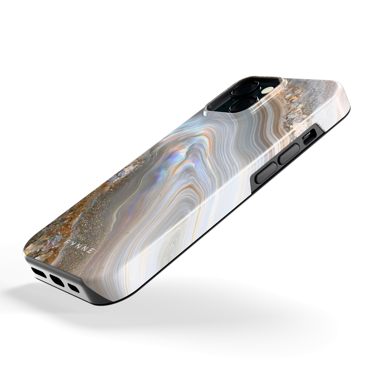 Parelmoer Agaat hoesje voor iPhone 15, schuin