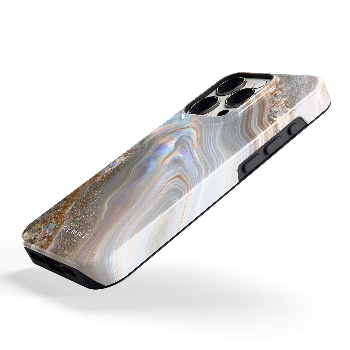 Parelmoer Agaat hoesje voor iPhone 15 Pro, schuin