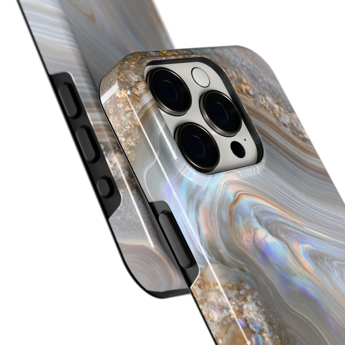 Parelmoer Agaat hoesje voor iPhone 15 Pro, close-up